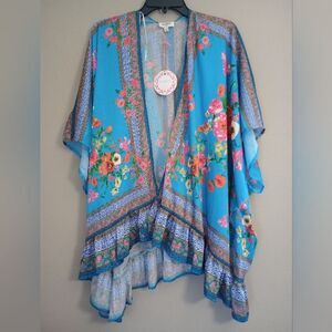 NWT Umgee Kimono Open Front Cover Up Cardigan with Ruffle Hem